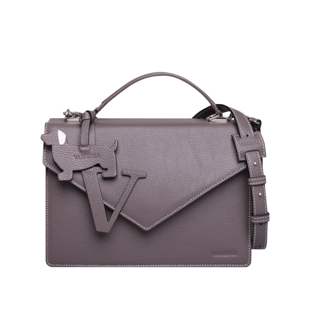 Handle Bag with shoulder strap made of calfskin taupe